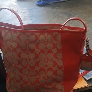 Coach Orange and Cream Signature Tote